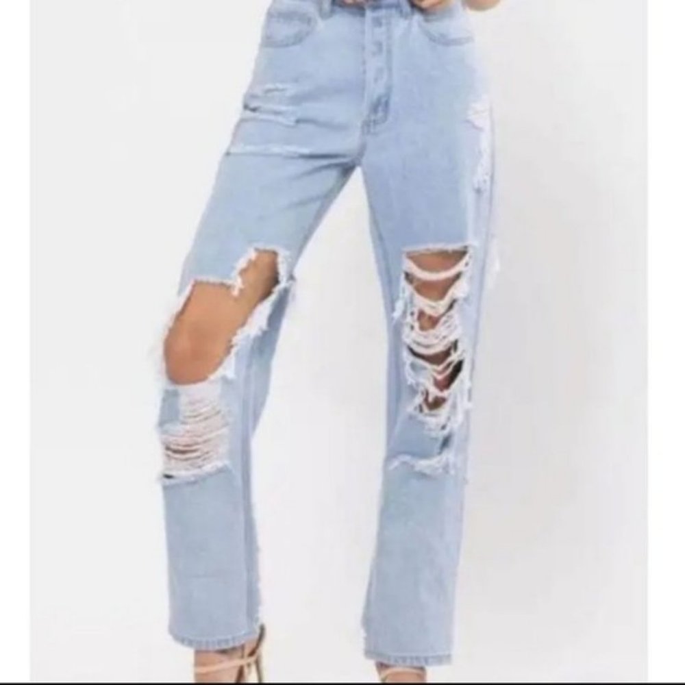CELLO high  waist distressed button fly mom jeans
